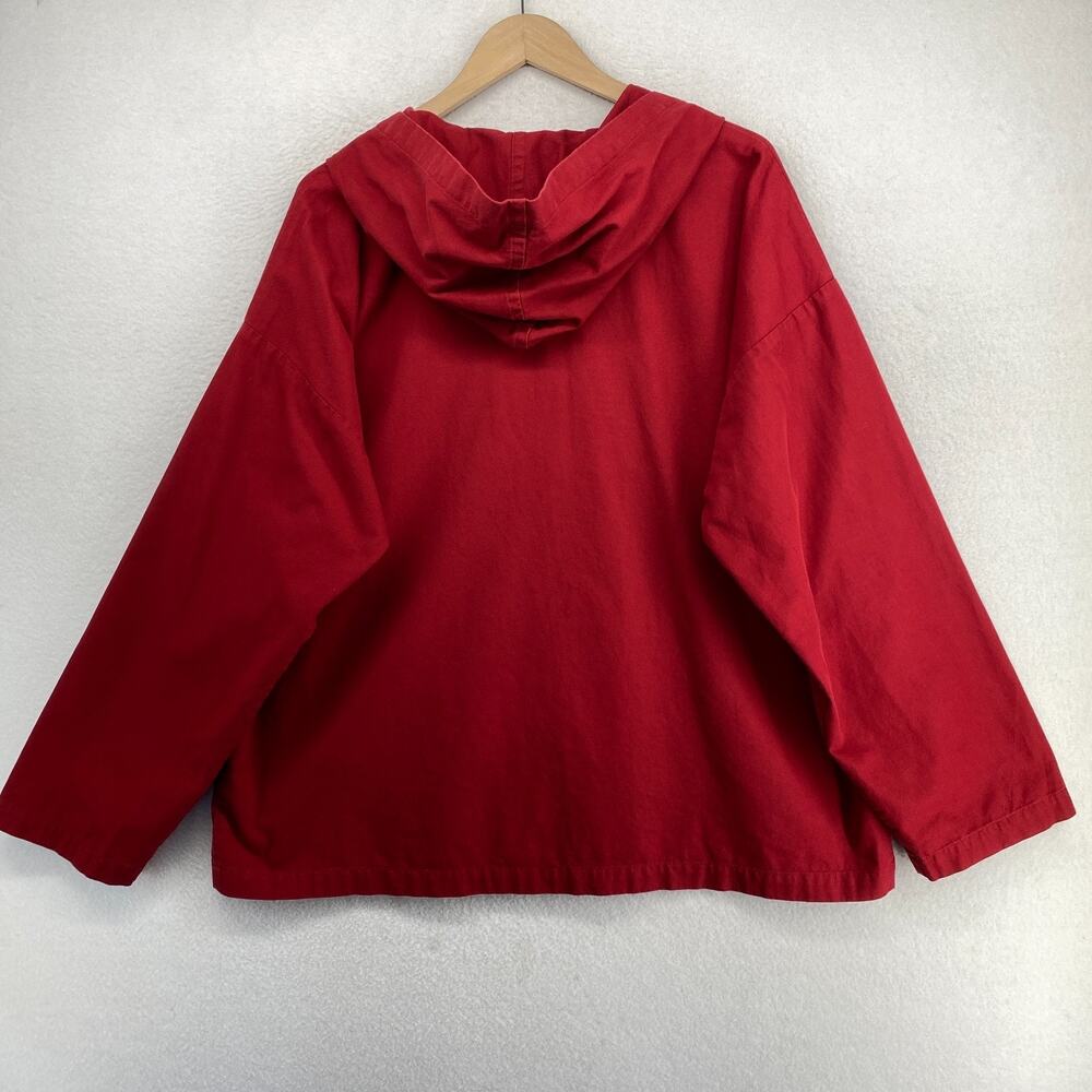 EILEEN FISHER Jacket XL Cotton Canvas Chore Snap Front Pocket Hooded Red USA VTG - Picture 2 of 13